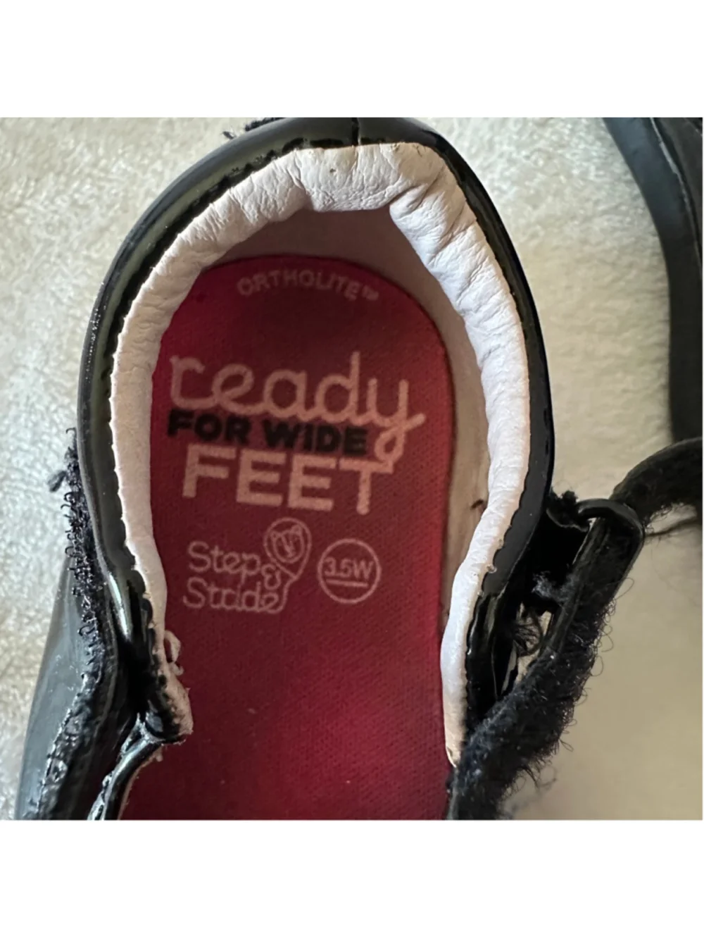 Baby Step & Stride Ready for Wide Feet Black Patent Mary Jane Shoes 3.5W